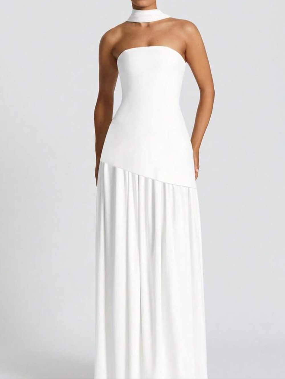 Strapless Chiffon Maxi Dress with Choker - White